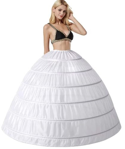 Unterröcke Hochzeit Reifrock 6 Ring verstellbar Unterrock Krinoline Ball Underskirt A-Linie Crinoline 6 Hoops Wedding Dress Petticoat 50er Vintage Kleid Krinoline Full Slip (mehr Farben)(Weiß,48)