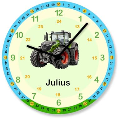 Personalisierte Wanduhr Traktor Lernuhr Kinderuhr Junge Einschulung Geschenk mit Name