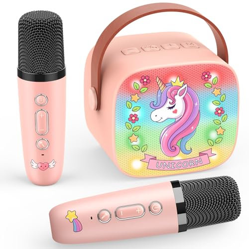 Einhorn-Karaoke-Mikrofon, Maschinenspielzeug: bunter LED-Bluetooth-Lautsprecher mit 2 kabellosen Mikrofonen, Spielzeug, Geschenke für 4, 5, 6, 7, 8, 9 Jahre, Mädchen, Kinder, Ostern, Geburtstag,