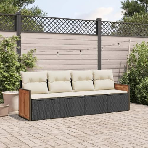 Gecheer 4-TLG. Balkonmöbel Polyrattan Lounge Gartenmöbel Set Lounge Möbel Outdoor Terrassenmöbel Gartenlounge Möbelsets Balcony Furniture Garten-Sofagarnitur mit Kissen Schwarz