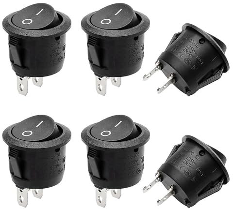 6 Stück Kippschalter Rund,Mini 2 Polig Wippschalter,ON-OFF Stellung,Einrastbare mit Selbsthemmung Runde Schalter 10A/125V 6A/250V,für Auto Boot Kfz Haushaltsgeräte Schwarz