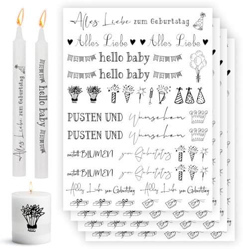 Bolosa 4 Stück Kerzentattoos, Kerzentattoos Geburtstag, Kerzen Tattoos Folie, Kerzenfolie Happy Birthday, Kerzen Aufkleber, Rub on Sticker, Wassertransferdruck, Wasserschiebefolie Geburtstag 3