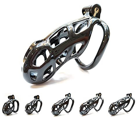 Sexy schwarze männliche Keuschheitsgerät, Keuschheitskäfig, Keuschheitsgürtel, Penisring, Keuschheitsring Erwachsener Schloss for Männer,Keuschheitsgürtel(Color:Large,Size:46mm)