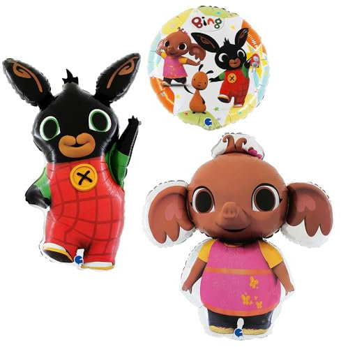 Grabo Bing Ballon-Set Made in Italy. Set mit drei Luftballons Bing Sula und passender runder Ballons. Set für Geburtstagsfeiern und mehr. Bunte Folienballons