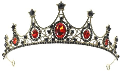 Barock Schwarze Krone Damen Tiara Mit Roten Steinen Hochzeit Braut Diadem Haarschmuck Legierung Eleganter Schwarzer Kopfschmuck FüR Fasching Party Halloween