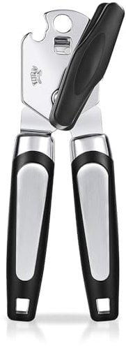 Tin Opener, 3-in-1 Can Opener Non-Slip Handle, Handheld Heavy Duty Stainless Steel Can Openers with Multifunctional Bottle Opener, Smooth Edges and Comfortable Grip for Work, Black
