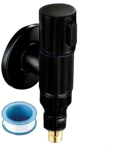 Edelstahl Doppelsteuerung Wasserhahn Rückschlagventil Set Metallgriff passend für alle Waschmaschinen (Schwarz)
