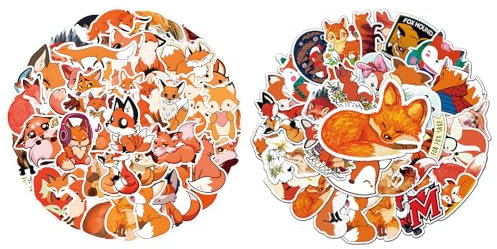 GUTERTOP 110 Stück Fuchs Sticker, Füchse Aufkleber Pack, Vinyl Aufkleber für Laptop, Skateboard, Auto, Gepä