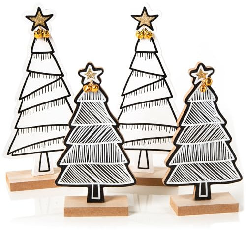 Logbuch-Verlag 4 alberi di Natale alberi di Natale in legno decorazioni natalizie nero bianco minimalista 19,5 x 25,5 cm regalo di Natale