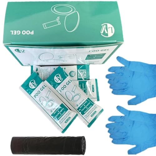 Poop Powder Portable Toilet - High-Absorption Poop Gel with Gloves, Urine Absorbent Powder | Liquid Lock Technology Gel, 15 Cleaning Bags for Garden, Camping, Hiking, and emergencies Waste Management