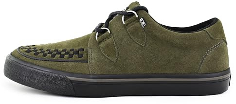 T.U.K. Creeper Sneaker in Camoscio - Scarpe da Ginnastica da Uomo e da Donna - Colore Khaki Green Suede - Stile Punk, Goth e Rocker Stringate - Taglia EU42
