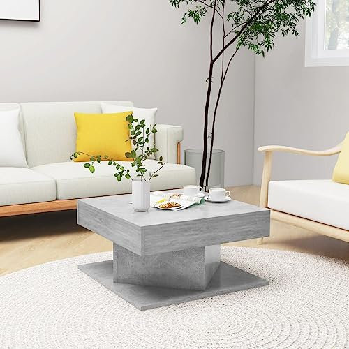 Tavolino da Salotto Grigio Cemento 57x57x30cm Legno Multistrato (15,22KG)