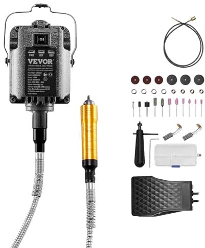 VEVOR Smerigliatrice ad Albero Flessibile, 1000 W 30000 giri/min, Utensile Rotante Elettrico ad Albero, Macchina per Smerigliatura Sospesa con 31 Accessori e Pedale per Intaglio, lucidatura, Foratura