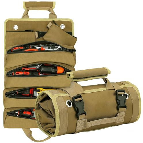 Werkzeugrolle Werkzeugtasche Kleine: Mehrzweck Werkzeug Rolltasche Leer mit 2 Abnehmbaren Werkzeugtaschen für Männer Klempner Handwerker Mechaniker Elektriker