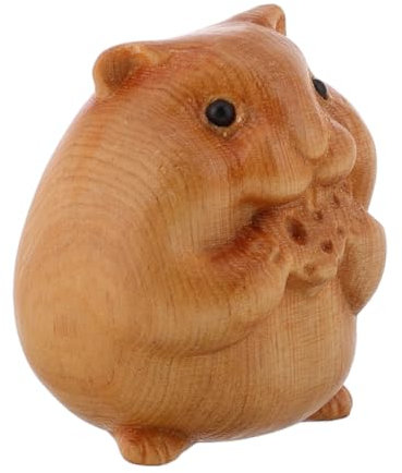 ibasenice Mini-Hamster-Figur Aus Holz Holzschnitzerei Dekorative Tierfiguren Kleine Statue Holzornament Schreibtischdekor Tierdekor Holzskulptur