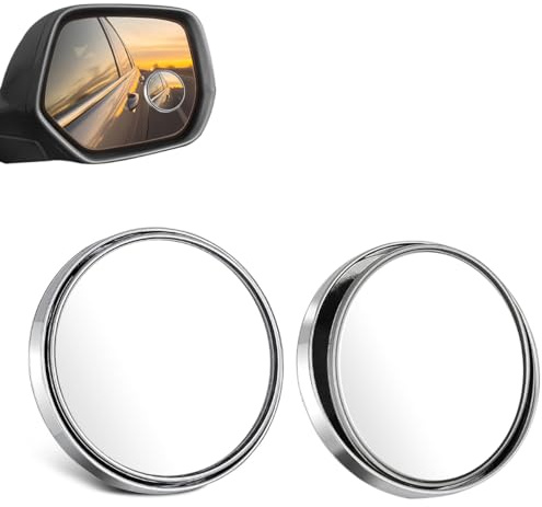 Ruayia Toter-Winkel-Spiegel 2 Stück, Rund, Mit Rahmen, Verstellbarer konvexer HD-Glas-Spiegel für optimale Sicht nach hinten – Ideal für PKW, SUVs und Lkw (Silbrig)