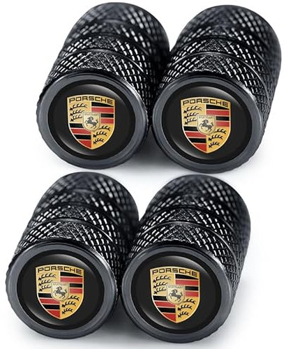 Auto Valve Pneu Voiture, Voiture avec Bouchon Valve Pneu Voiture pour Porsche Panamera Cayenne Macan Boxster Taycan Cayman 718 911, Bouchon de Valve, Noir
