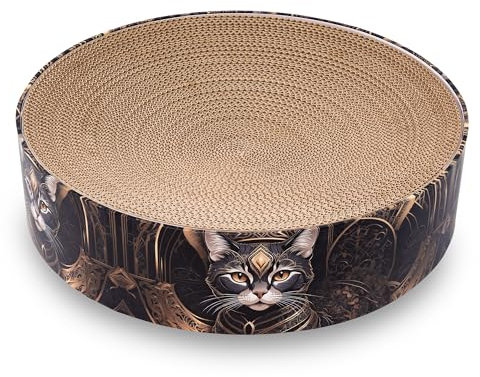 Petaureus Katzen Kratzmöbel Zylinder mit Inlay | Stilvoll & nachhaltig | Ø 40 cm | Kratzbrett aus recyceltem Karton mit wechselbarem Einsatz (1920 Art Deko Design)