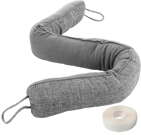 LOPYXBR Grey Draft Excluder for Doors 91 x 10cm Heavy Under Door Draught Excluders, Washable Heavy Duty Draught Excluder with Adhesive Sealing Strip for Bottom Door Window
