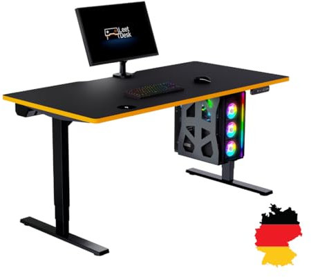 LeetDesk Pro Gaming Tisch in Schwarz Orange - Elektrisch Höhenverstellbarer Schreibtisch - Computertisch - Ergonomisch - Minimalistisch - 160x80 cm