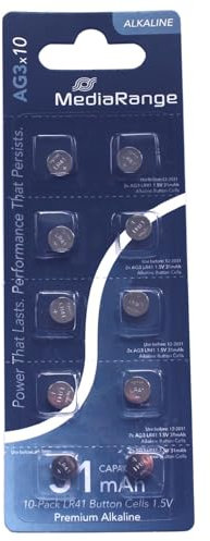 Pile LR41 / AG3 - Lot de 10 Piles LR41 AG3 – Piles Bouton Alcalines 1,5V – Idéales pour Montres, Thermomètres, Jouets et Appareils Électroniques – Equivalence SR41W / 192 / V392