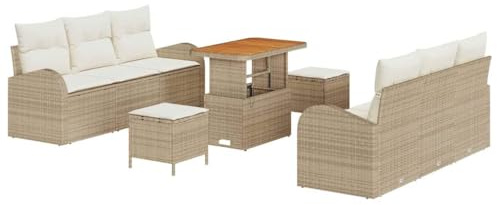 vidaXL 9-teiliges Gartensofa-Set mit Kissen in Beige aus Rattan – wetterfeste, modulare Gartenmöbel für Bequeme Sitzgelegenheiten auf Balkon und im Garten. Modernes Lounge-Design.