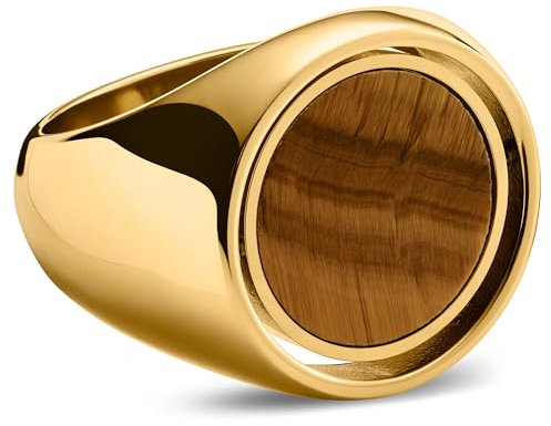 Lucleon by Trendhim Ring für Männer | Goldfarbener Tigerauge und Edelstahl | 316L Edelstahl & Naturstein | Dänisches Design | Spinner | Gold