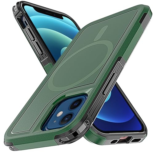 YmhxcY for iPhone 12 Mini Case Compatible with MagSafe, Shockproof Scratch-Resistant Hard PC + TPU Bumper Cover Magnetic Case for iPhone 13 Mini 5.4''-Green