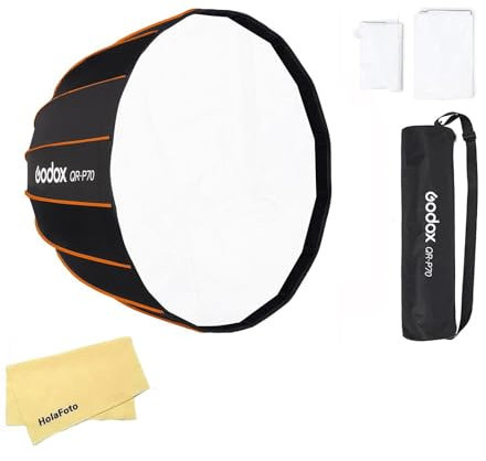 Godox QR-P70 70cm/27.6 Pulgadas Softbox Parabólico de Liberación Rápida,Montura Bowens con Difusor Interior y Frontal,Ideal para Grabación de Vídeo,Grabación en Directo e Iluminación de Entrevistas