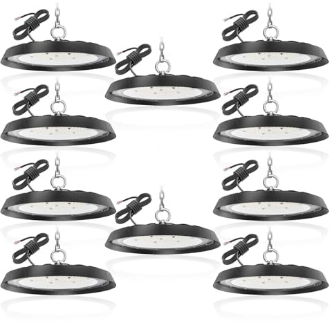 10PCS 100W UFO LED Hallenstrahler, 10000LM 6000K Kaltweiße High Bay Light | Hallenbeleuchtung für Fabrik Lager Garage, Energiesparend, IP66 Aluminiumgehäuse, Gegen Blendung, 50000h Lebensdauer