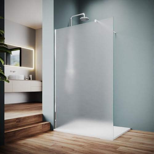 SUNXURY Walk In Duschwand 120x200cm Walk In Duschcabine mit Weiß Duschwanne und Stabilisierungsstange Vollsatiniert Duschtrennwand aus 8mm Nano Beschichtung ESG Glas