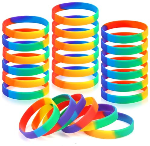 24 Stück Regenbogen Silikon Armband, Sechs Mehrfarbiges Silikonarmband | Gummiarmbänder, Wasserfestes Mehrfarbiges Sport-Armband, Mutmacher Geschenke Party Mitgebsel für Kollegen Teenager