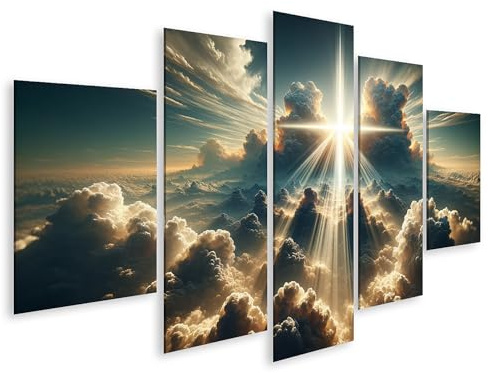 islandburner Leinwandbild Ruhige Jesus Christus Figur traditionell Kreuz Sonnenstrahl Durchbruch - Leinwand 170x80cm - 5 Teile