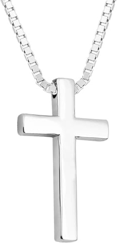 BLNC Collana con ciondolo a croce, collana con croce per battesimo, catena in argento, gioielli, regali di Pasqua e Ringraziamento per uomo e donna
