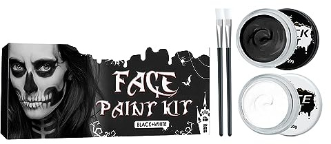Kit de maquillaje facial de Halloween en y negro, pintura corporal SFX no tóxica y fácil de aplicar y retirar, ideal para cosplay de Joker, vampiro, zombi o payaso, incluye pincel-esponja