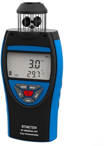 Anémomètre numérique avec Bluetooth, compteur de vitesse du vent portable pour une utilisation en extérieur, portée de 0,3 à 42 m/s, avec boussole et mesure de la température, testeur de flux d'air