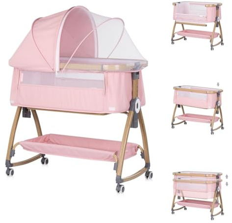 Chipolino Beistellbett Charisma Matratze höhenverstellbar Räder Ablagefach Gurt rosa
