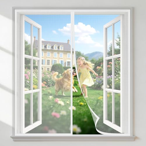 HALIDOOR Zanzariera Magnetica Finestra 120x170cm Bianco, Zanzariere Magnetiche per Porte Finestre, Anti Insetti, Chiusura Automatica, Installazione Veloce Senza Attrezzi con Nastro Adesivo