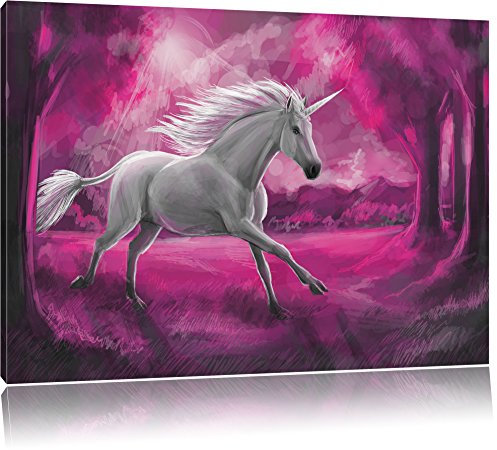 Pixxprint Einhorn im Wald, Größe: 80x60cm, Leinwandbild, fertig gespannt, Wandbild, Dekoration, Kunstdruck, kein Poster