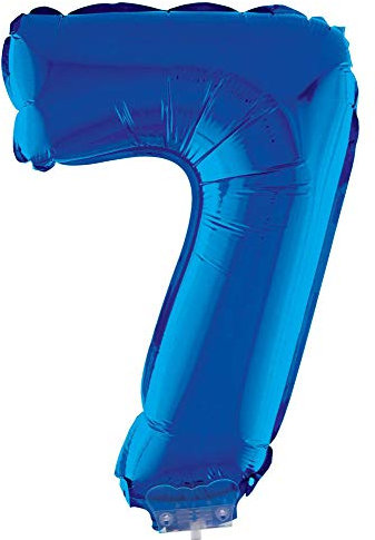 Zahlen Folienballon 41 cm mit Stab - Blau Zahl 7