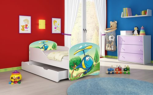ACMA I Lit Enfant Bébé TIROIR Matelas sommier Gratuite Meubles pour Enfants (35 Hélicoptère, 180 x 80 cm + tiroir)