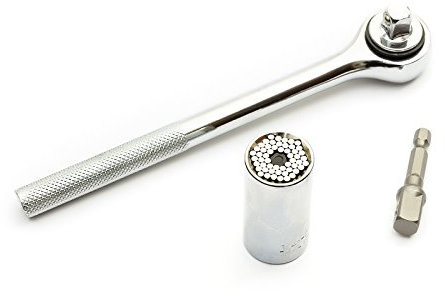 Universal 3 Piece Socket Multifunctional Ratchet Wrench Set for Removing Damaged Bolts Nuts Screws Nails 7mm - 19mm (1/4 inch to 3/4 inch) Self Adjust Power Drill Adapter Professional Repair Tool