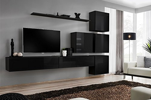 All4All Wohnwand SW 9 - Wohnzimmermöbel - Schrankwand für Wohnzimmer - Wohnzimmerschrank - Anbauwand - Wohnwand Hängend - Modern - Schwarz 21