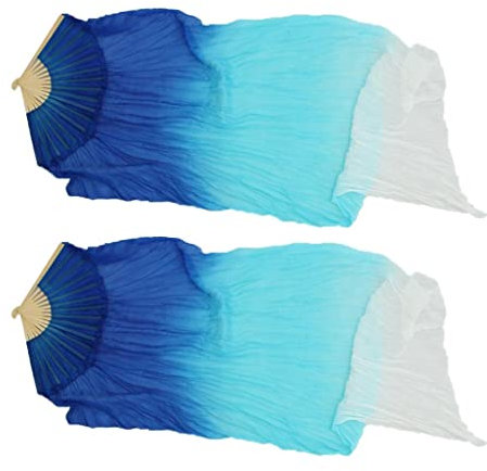 F Fityle 1.8m Long Belly Dance Silk Bamboo Fan 1 Pair(L+R) 6 Colors, Navy+White