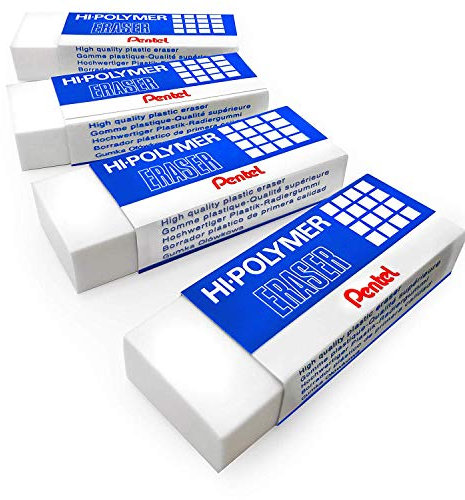 Pentel - Hi-Polymer Jumbo-Radiergummis aus Kunststoff – Weiß – 4 Stück