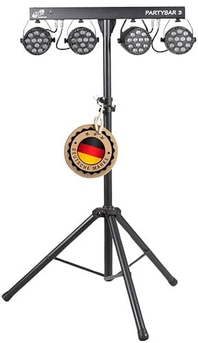 ETEC Professional LED PARTYBAR 3-4x12W RGBW Scheinwerfer inkl. Stativ & Fernbedienung - Komplettset Disco Party Lichtanlage für DJ, Club, Bühne & Theater