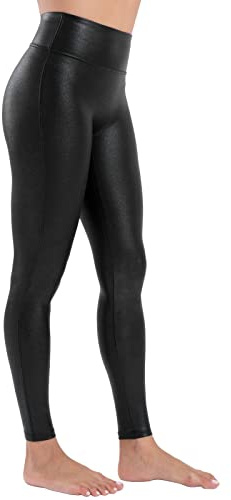 Tagoo Faux Leather Leggings for Women Tummy Control Dressy Leggings High Waisted Pleather Pants Disco Outfits Black