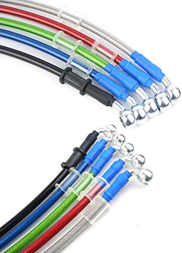 AN3 1/8 Moto Brake Hose Braided Hydraulic Oil Tube Line 28 to 90 Degree M10 Banjo - 600mm/black