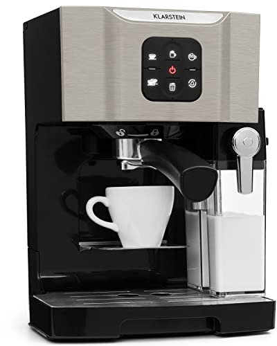 KLARSTEIN BellaVita - Cafetière, Machine à café Expresso, 20 bars de pression, Réservoir d'eau amovible, Capacité de 1,4L, Cappuccino ou latte macchiato, Mousseur à lait, Buse amovible, Gris