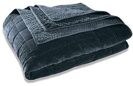 Loberon Quilt Arasta, dekorativer Kassettenstepp, feiner Schimmer, weiche Haptik, Steppdecke, Tagesdecke, Zierdecke, Baumwollsamt, Petrol